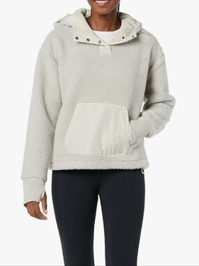 NWT Amazon Essentials Lt Grey Sherpa Pullover Hoodie w/Nylon Kangaroo Pocket XL
